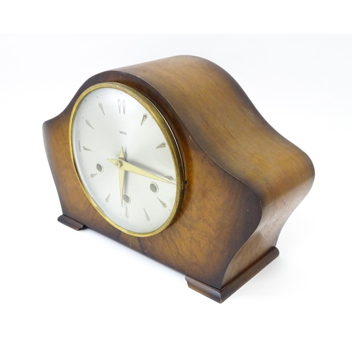 620 - A 20thC smiths walnut cased mantle clock with chiming movement.  Approx. 8
