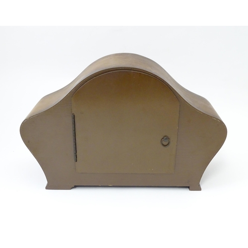 620 - A 20thC smiths walnut cased mantle clock with chiming movement.  Approx. 8