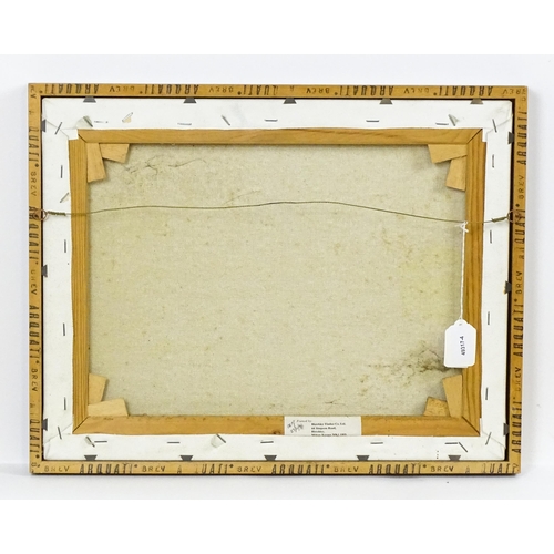 633 - Audrey Foskett, 20th century, Oil on canvas, A river lined by a row of trees with building beyond. S... 