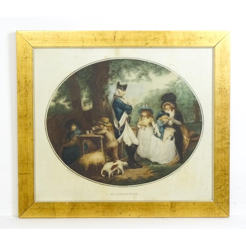 634 - F. Soiron, after George Morland, Engraving, St James Park, titled under. Approx. 14 1/2