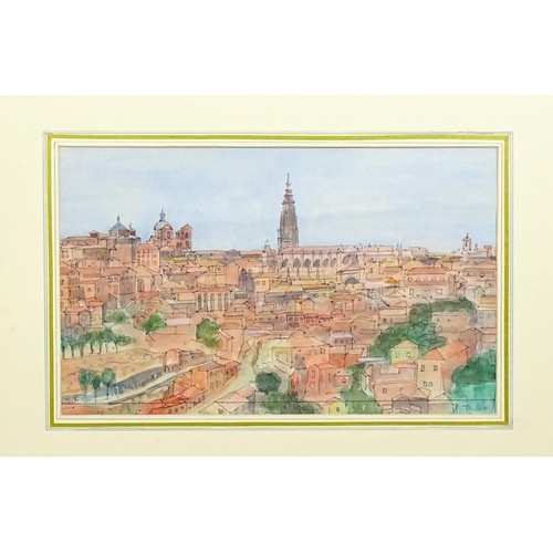 636 - Norman Rogers, 20th century, Watercolour, A view of the ancient city of Toledo, Spain. Titled lower ... 