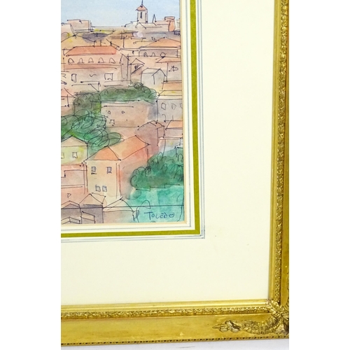 636 - Norman Rogers, 20th century, Watercolour, A view of the ancient city of Toledo, Spain. Titled lower ... 
