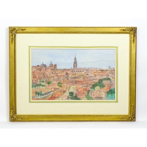 636 - Norman Rogers, 20th century, Watercolour, A view of the ancient city of Toledo, Spain. Titled lower ... 