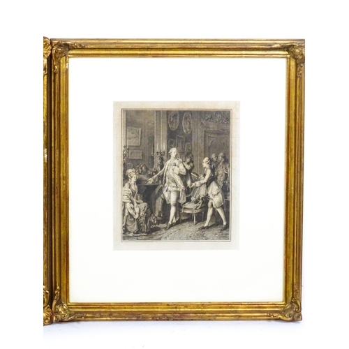 649 - Jacques-Firmin Beauvarlet after Pierre-Antoine Baudouin, Engraving, L'Amour Frivole. Together with A... 