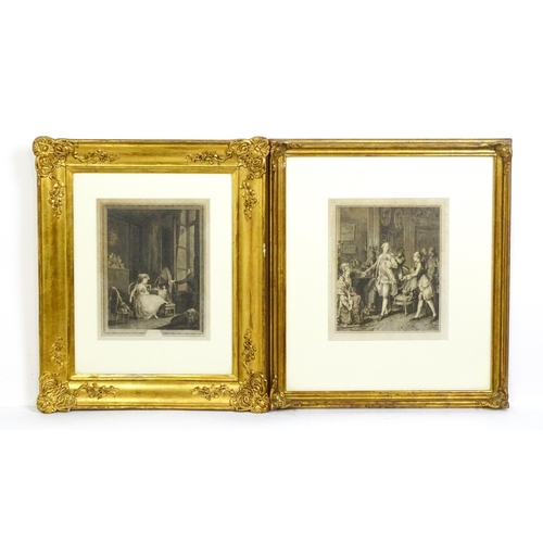 649 - Jacques-Firmin Beauvarlet after Pierre-Antoine Baudouin, Engraving, L'Amour Frivole. Together with A... 