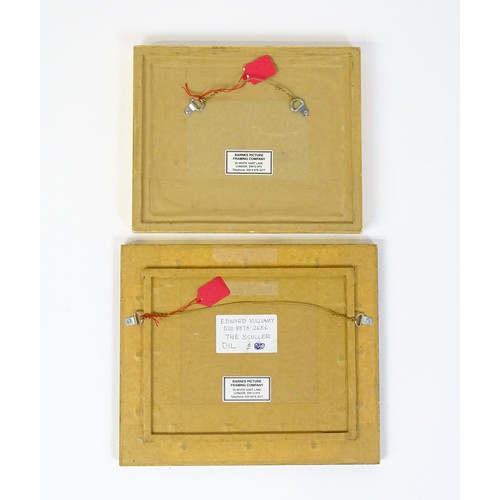 696 - Edward Vulliamy, 20th century, Oil on canvas board, Two bridge scenes, one with a boat, rower and bu... 