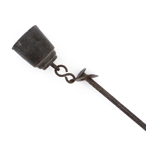 716 - A 20thC balance beam / bar hanging scale with hook and weight. Approx. 14 1/2