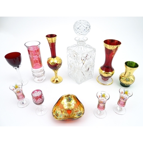 732 - A quantity of assorted glassware to include a cut crystal decanter together with various items of bo... 