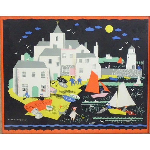 765 - After Peggy Wickham (1909-1978), Colour print, Spanish Fishing Village, depicting a beach scene with... 