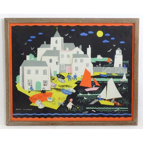 765 - After Peggy Wickham (1909-1978), Colour print, Spanish Fishing Village, depicting a beach scene with... 