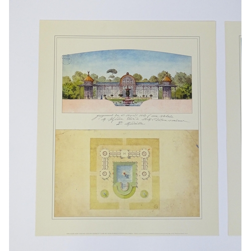 771 - 20th century, French School, Colour prints, Two architectural studies / plans to include Pont sur un... 