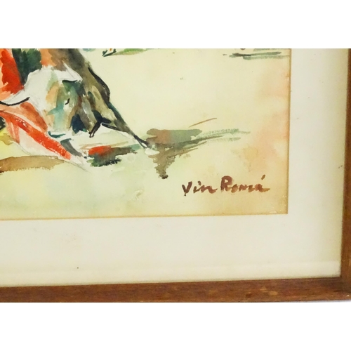 773 - 20th century, Continental School, Watercolour, The Bull Fight. Signed Vin Roma lower right. Approx. ... 