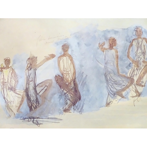 797 - A 20thC print after Auguste Rodin titled Five Studies of Cambodian Dancers. Approx. 23 1/4