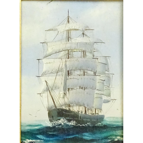 818 - 20th century, Marine School, Oil on canvas laid on board, A clipper ship in full sail. Approx. 8 1/4... 