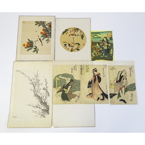 824 - A quantity Japanese woodblock prints to include Hanaogi after Masayoshi Kitao, theatrical actor figu... 