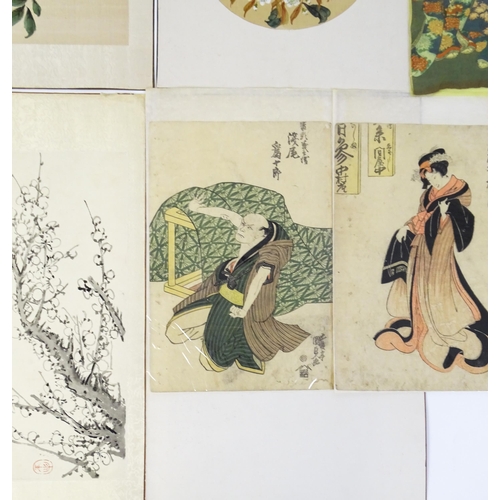 824 - A quantity Japanese woodblock prints to include Hanaogi after Masayoshi Kitao, theatrical actor figu... 