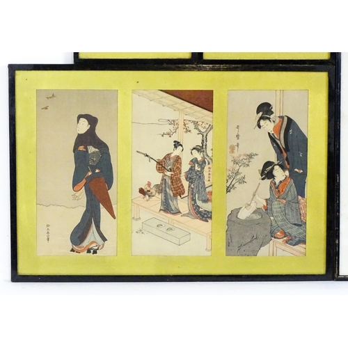824 - A quantity Japanese woodblock prints to include Hanaogi after Masayoshi Kitao, theatrical actor figu... 