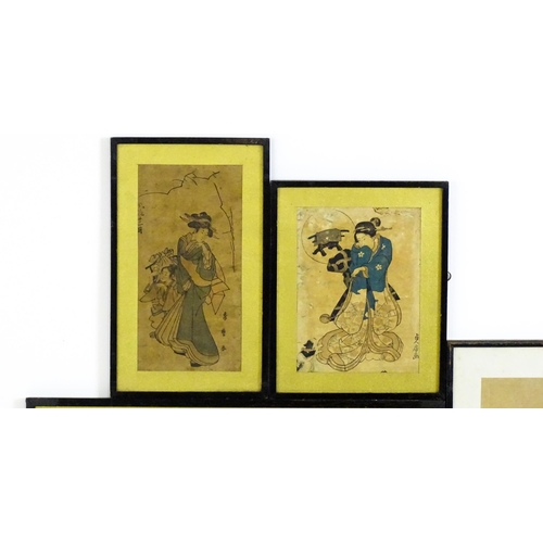 824 - A quantity Japanese woodblock prints to include Hanaogi after Masayoshi Kitao, theatrical actor figu... 