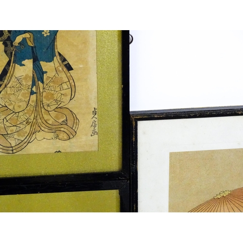 824 - A quantity Japanese woodblock prints to include Hanaogi after Masayoshi Kitao, theatrical actor figu... 