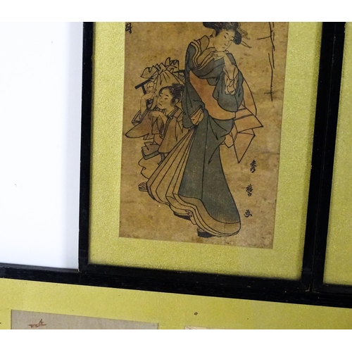 824 - A quantity Japanese woodblock prints to include Hanaogi after Masayoshi Kitao, theatrical actor figu... 