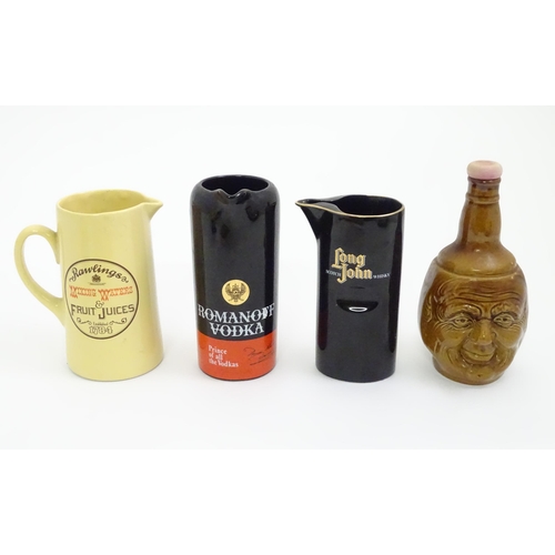 850 - Three advertising jugs for Long John Scotch Whisky, Rawlings Mixing Waters & Fruit Juices, and Roman... 