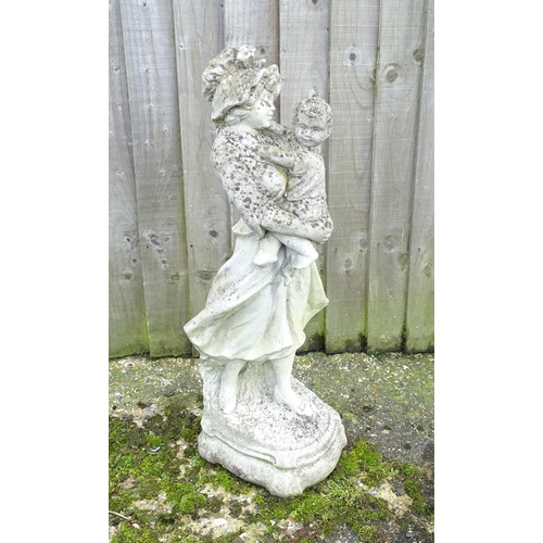 901 - Garden & Architectural : a reconstituted stone statue formed as a mother and child, standing approx ... 