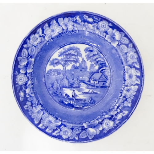 128 - Assorted items comprising a blue and white dish decorated in the Nuneham Courtenay pattern with wild... 