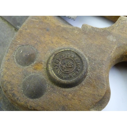 302 - A quantity of mid to late 20thC hand tools , to include saws, drills, planes, vice, socket set, rule... 