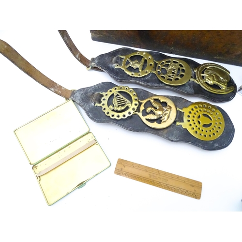 311 - A quantity of miscellaneous items contained within a wooden box to include a paperweight, a codd bot... 