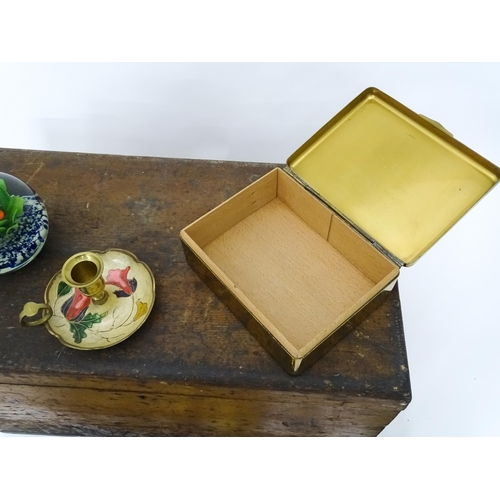 311 - A quantity of miscellaneous items contained within a wooden box to include a paperweight, a codd bot... 