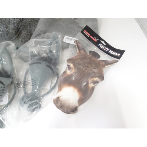 340 - A quantity of fancy dress items to include donkey masks, angel wings, etc.