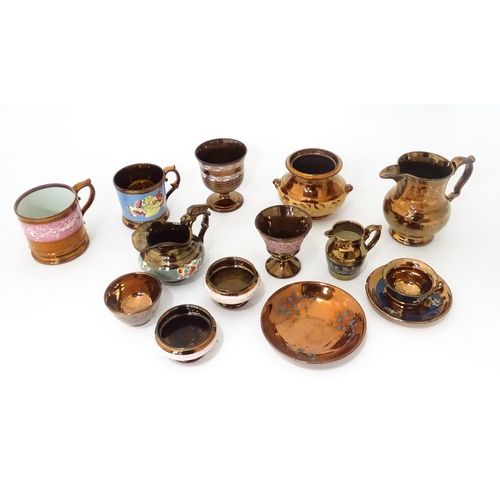 366 - A quantity of assorted lustre ware items to include jugs, tankards, mugs, goblets, vase, etc. To inc... 