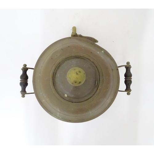 376 - A late 19th / early 20thC copper samovar of cylindrical form with twin handles. Approx. 14 3/4