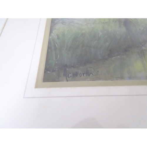658 - Susan Acworth, Pastels, Two landscape scenes comprising 'Pembrokeshire Coast', and 'Weeping Willow.'... 