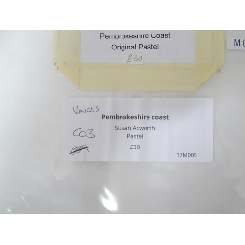 658 - Susan Acworth, Pastels, Two landscape scenes comprising 'Pembrokeshire Coast', and 'Weeping Willow.'... 