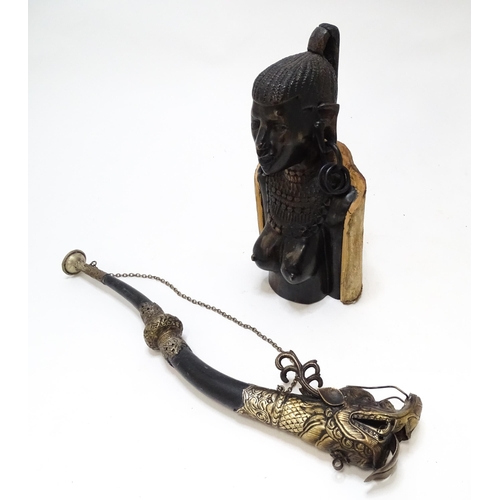 710 - Ethnographic / Native / Tribal : An African hardwood carving modelled as a woman with large hoop ear... 