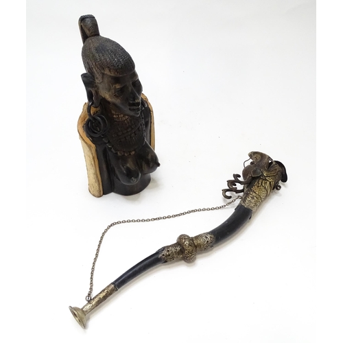 710 - Ethnographic / Native / Tribal : An African hardwood carving modelled as a woman with large hoop ear... 