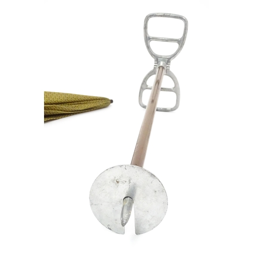 719 - An 'Eldonian' shooting stick, together with a mid 20thC umbrella with a carved wooden handle, and a ... 