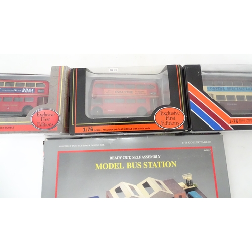 72 - Three Exclusive First Editions 1:76 scale double-decker bus models, together with a Corgi / Original... 