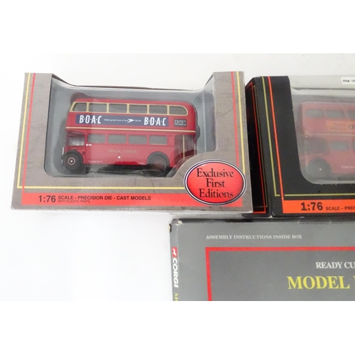 72 - Three Exclusive First Editions 1:76 scale double-decker bus models, together with a Corgi / Original... 