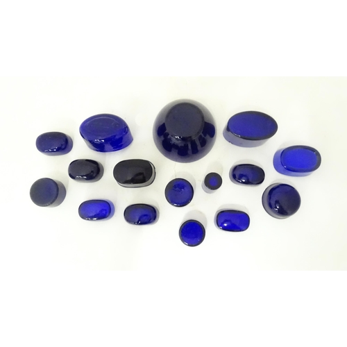 720 - A quantity of assorted blue glass liners, various shapes and sizes. (16)