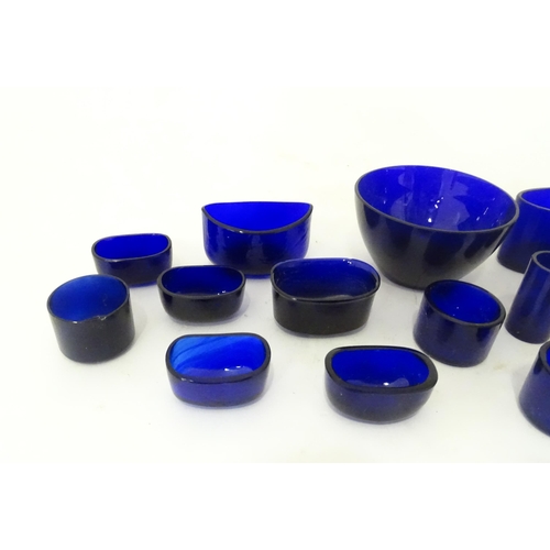 720 - A quantity of assorted blue glass liners, various shapes and sizes. (16)