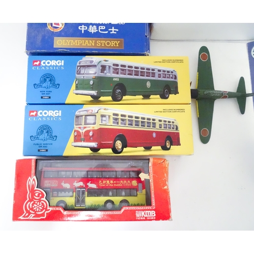 77 - Toys: A quantity of die cast scale model buses and plane models to include Corgi China Motor Bus, At... 