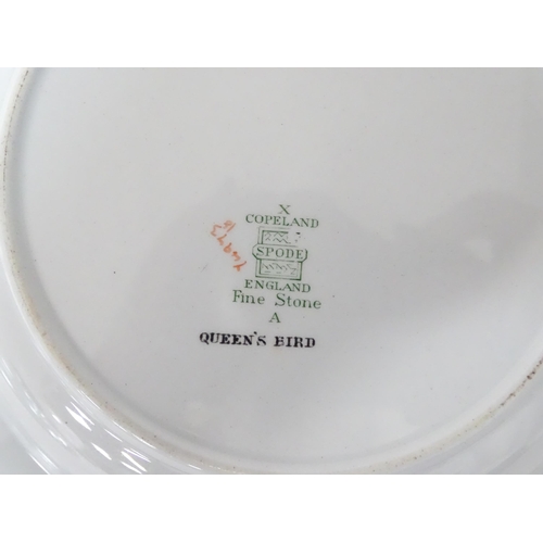 804 - A quantity of Copeland dinner wares in the Queen's Bird pattern to include plates and dishes. Plates... 
