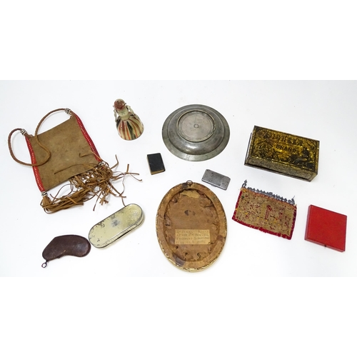 819 - A quantity of miscellaneous items to include a Pioneer brand Golden Flake tin tobacco box by Richmon... 