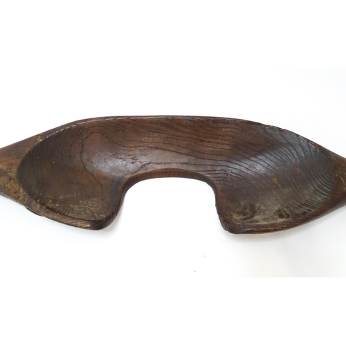 872 - A 19thC carved shoulder yoke, together with a late 19thC bow saw with a mahogany handle stamped '712... 