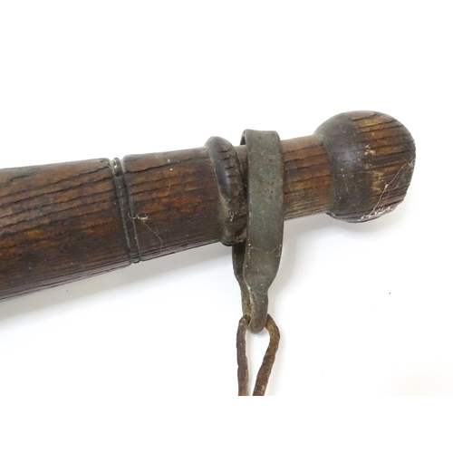 872 - A 19thC carved shoulder yoke, together with a late 19thC bow saw with a mahogany handle stamped '712... 