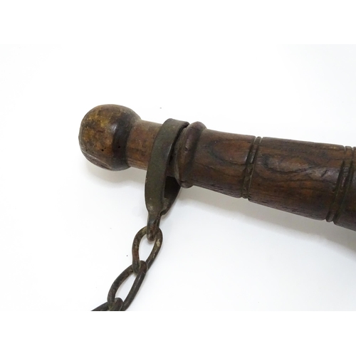 872 - A 19thC carved shoulder yoke, together with a late 19thC bow saw with a mahogany handle stamped '712... 