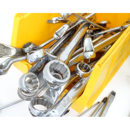 11 - A quantity of assorted hand tools , including spanners, callipers, vice, clamps, screwdrivers etc.