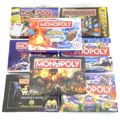 111 - Eight boxed Waddingtons Monopoly board games, to include Pokemon, Star Wars, Milton Keynes and Empir... 